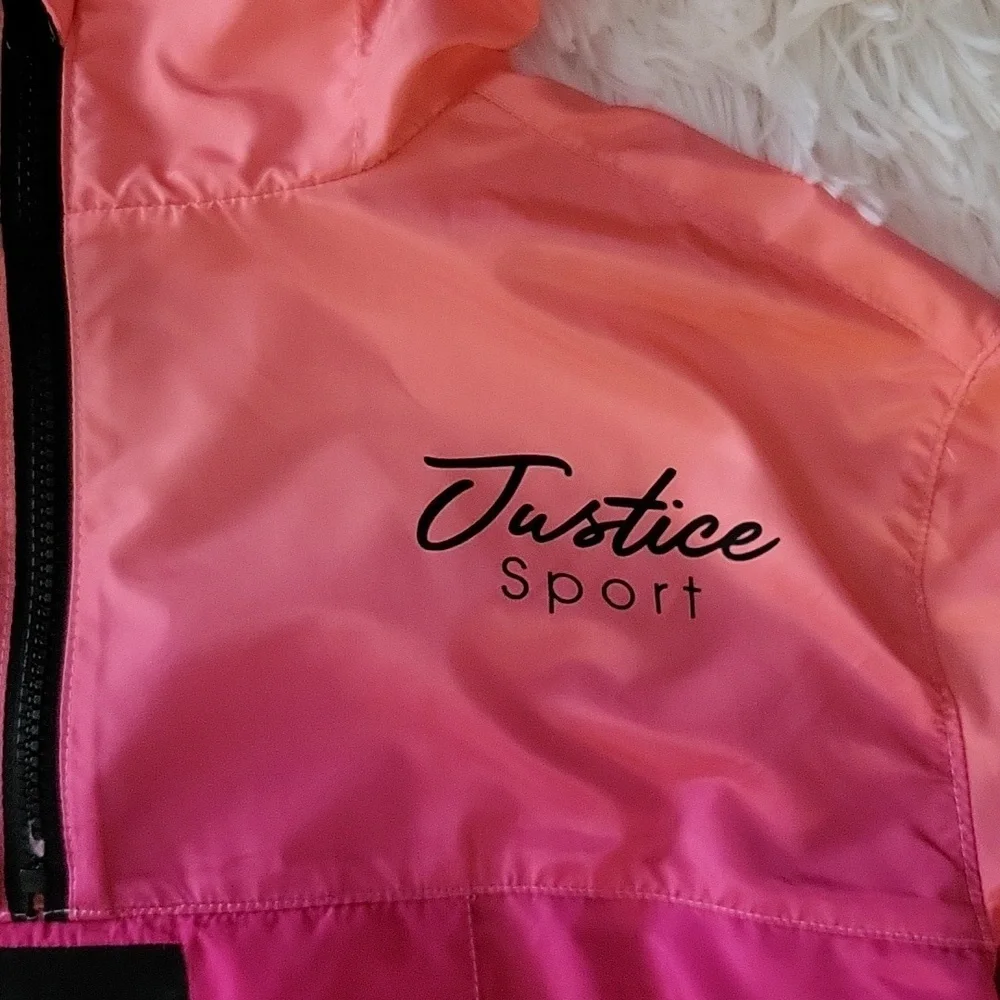 Justice Packable Windbreaker Half Zip Pullover Hood Ombre Colors Girl Size M 10